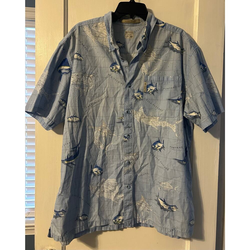 Mens Columbia river lodge short sleeve button down  nautical shirt size XL
